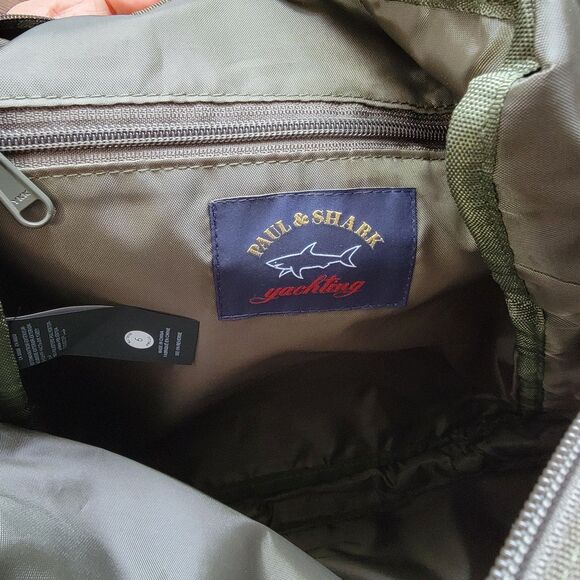 Paul & Shark Khaki Green Mens Bag Zipper Embroidered Casual Travel NWOT - Picture 13 of 16